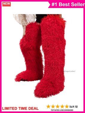 Faux Fur Over the Knee Thigh High Boots Flat Round Toe Mukluk Winter Women